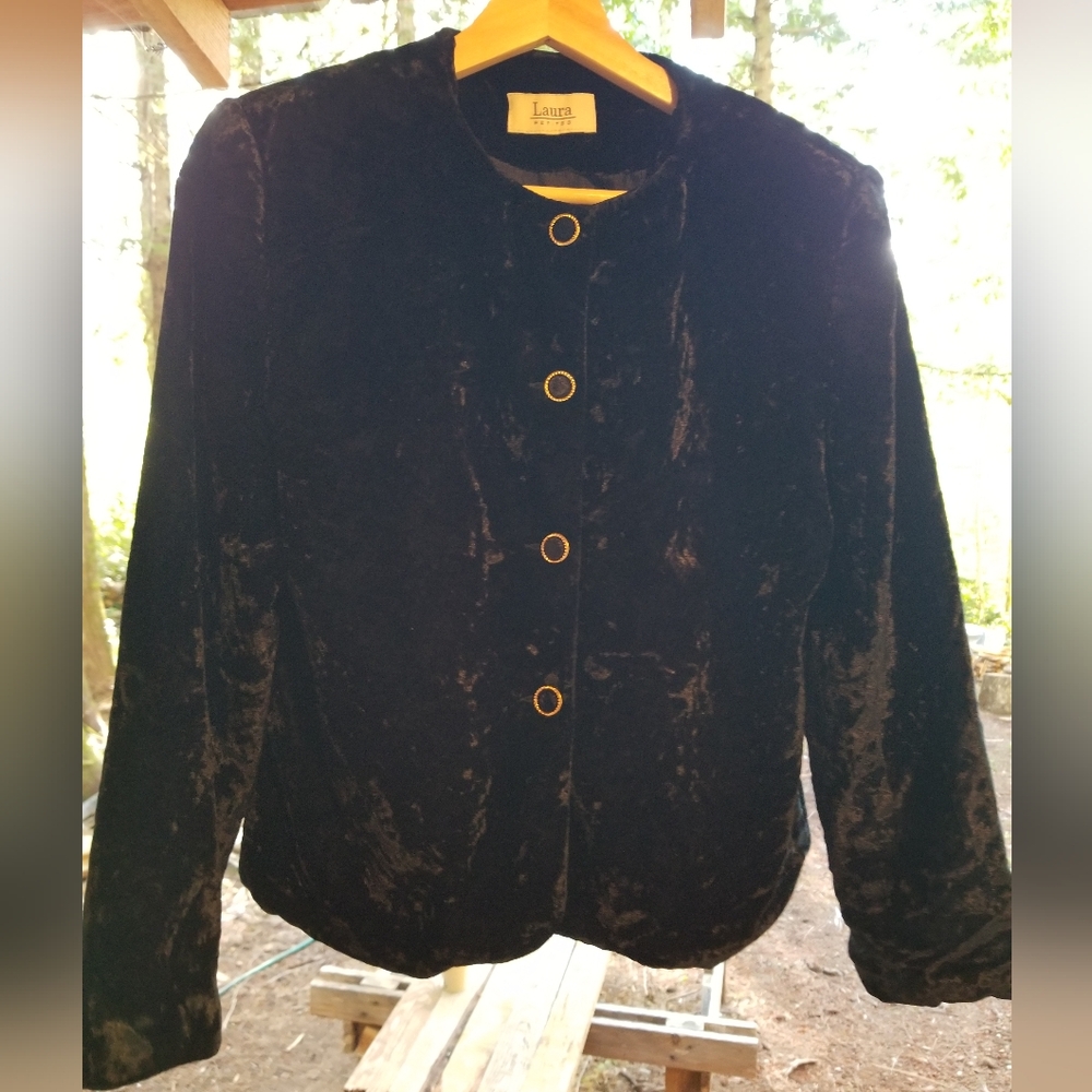 Small Size 6 ladies Velvet Jacket Button Up long sleeve black Laura Petites